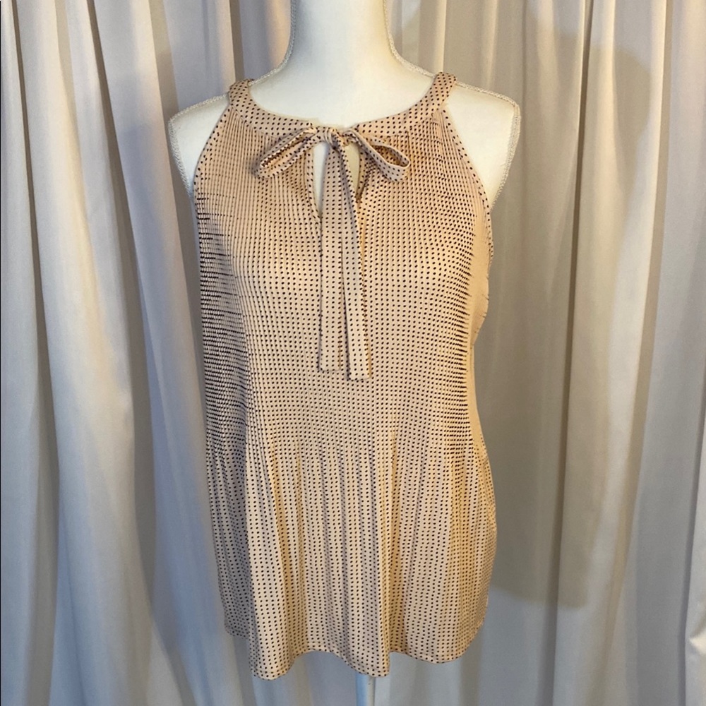 Adrianna Papell Beige Polka Dot Halter Tie Neck Blouse